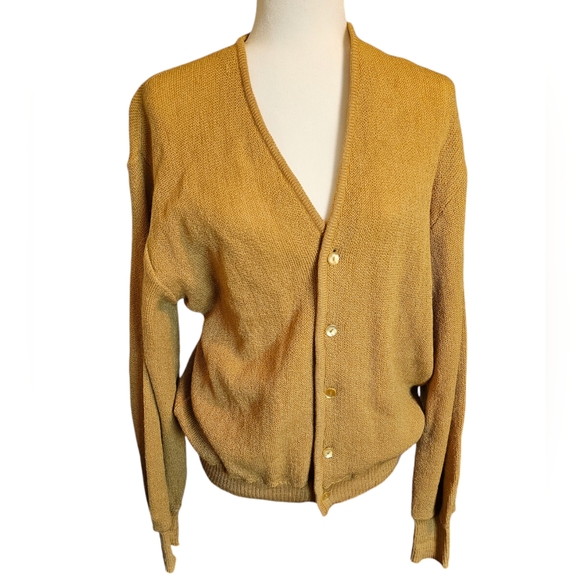 Vintage Hudson's Glasgo Men's Cardigan Mustard Gold Virgin Mohair & Wool size M - Picture 1 of 6